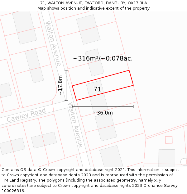 71, WALTON AVENUE, TWYFORD, BANBURY, OX17 3LA: Plot and title map