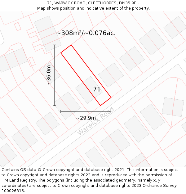 71, WARWICK ROAD, CLEETHORPES, DN35 9EU: Plot and title map