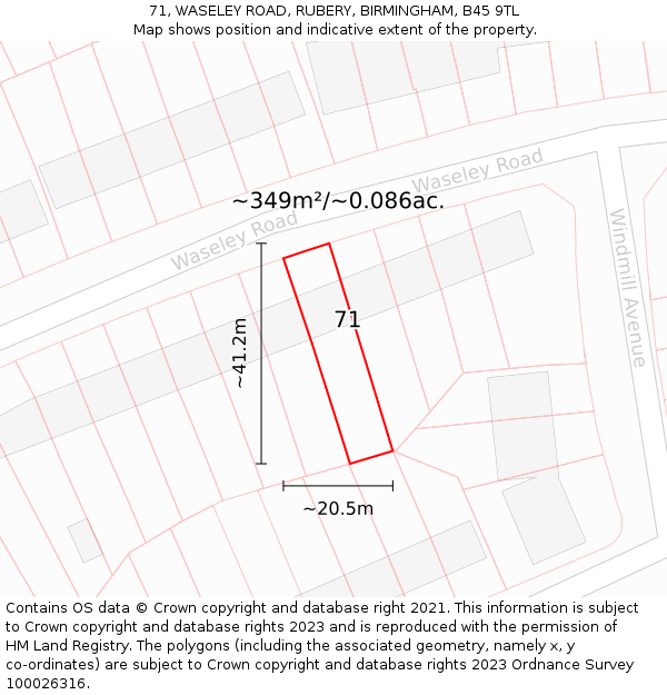 71, WASELEY ROAD, RUBERY, BIRMINGHAM, B45 9TL: Plot and title map