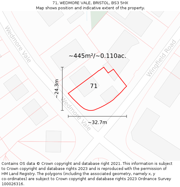 71, WEDMORE VALE, BRISTOL, BS3 5HX: Plot and title map