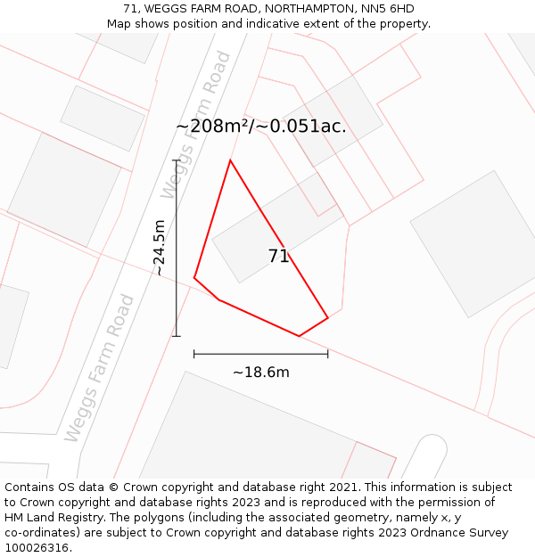 71, WEGGS FARM ROAD, NORTHAMPTON, NN5 6HD: Plot and title map