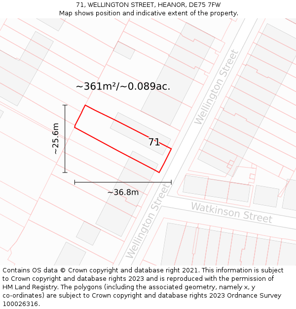 71, WELLINGTON STREET, HEANOR, DE75 7FW: Plot and title map