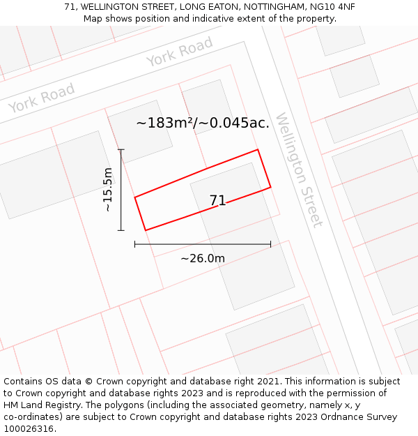 71, WELLINGTON STREET, LONG EATON, NOTTINGHAM, NG10 4NF: Plot and title map