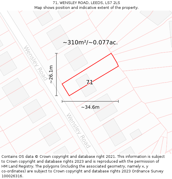 71, WENSLEY ROAD, LEEDS, LS7 2LS: Plot and title map