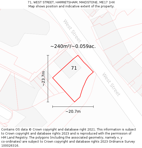 71, WEST STREET, HARRIETSHAM, MAIDSTONE, ME17 1HX: Plot and title map