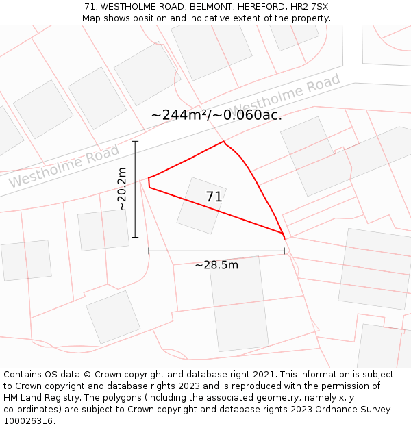 71, WESTHOLME ROAD, BELMONT, HEREFORD, HR2 7SX: Plot and title map