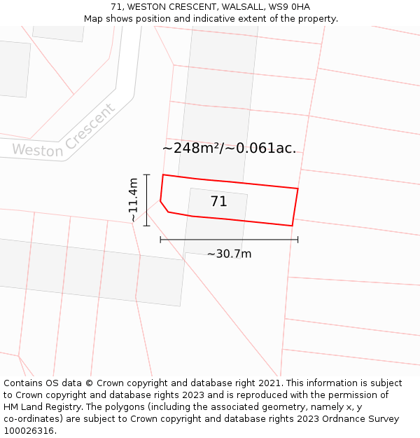 71, WESTON CRESCENT, WALSALL, WS9 0HA: Plot and title map