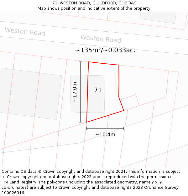 71, WESTON ROAD, GUILDFORD, GU2 8AS: Plot and title map