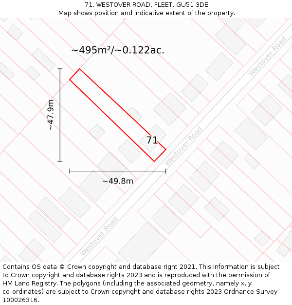 71, WESTOVER ROAD, FLEET, GU51 3DE: Plot and title map