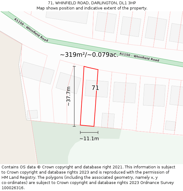 71, WHINFIELD ROAD, DARLINGTON, DL1 3HP: Plot and title map