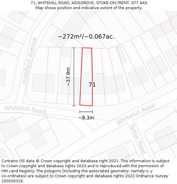 71, WHITEHILL ROAD, KIDSGROVE, STOKE-ON-TRENT, ST7 4AS: Plot and title map