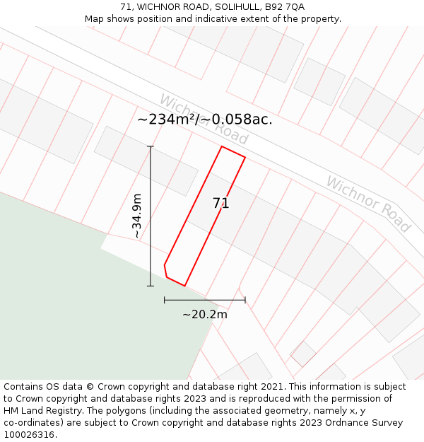 71, WICHNOR ROAD, SOLIHULL, B92 7QA: Plot and title map