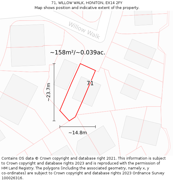 71, WILLOW WALK, HONITON, EX14 2FY: Plot and title map