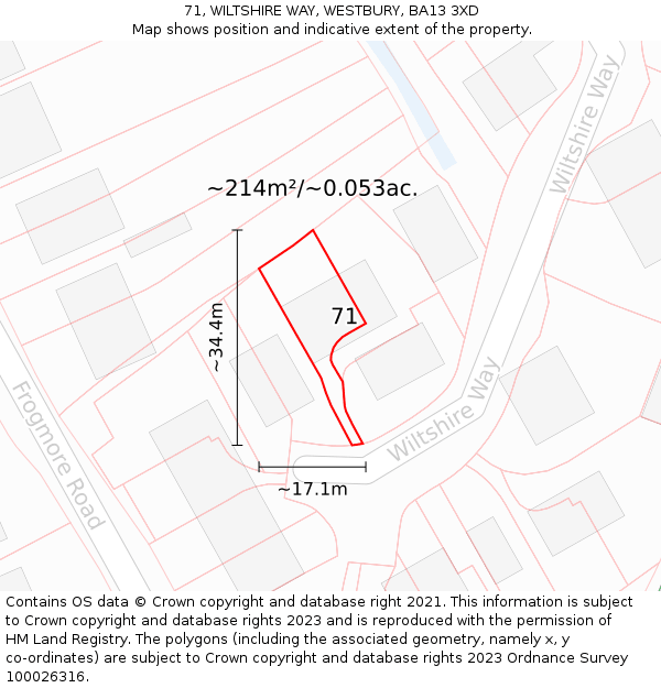 71, WILTSHIRE WAY, WESTBURY, BA13 3XD: Plot and title map