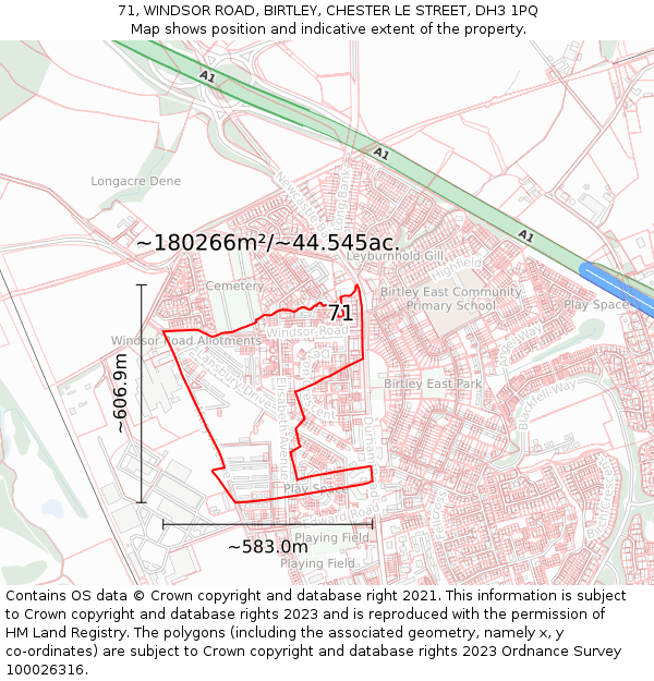 71, WINDSOR ROAD, BIRTLEY, CHESTER LE STREET, DH3 1PQ: Plot and title map