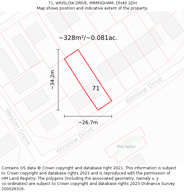 71, WINSLOW DRIVE, IMMINGHAM, DN40 2DH: Plot and title map