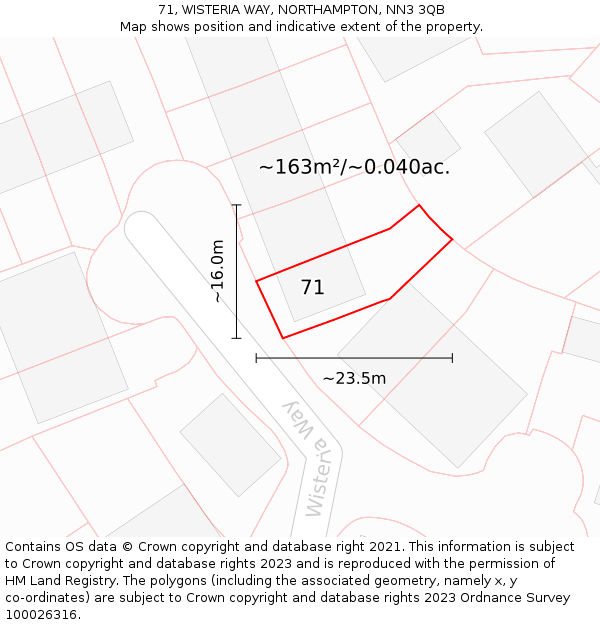 71, WISTERIA WAY, NORTHAMPTON, NN3 3QB: Plot and title map