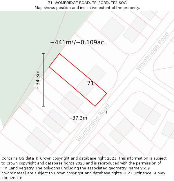 71, WOMBRIDGE ROAD, TELFORD, TF2 6QG: Plot and title map