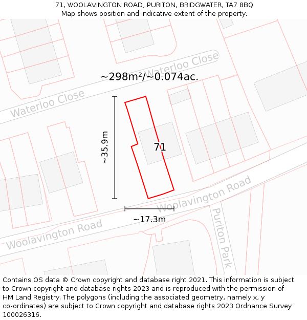 71, WOOLAVINGTON ROAD, PURITON, BRIDGWATER, TA7 8BQ: Plot and title map