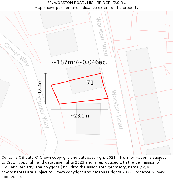 71, WORSTON ROAD, HIGHBRIDGE, TA9 3JU: Plot and title map