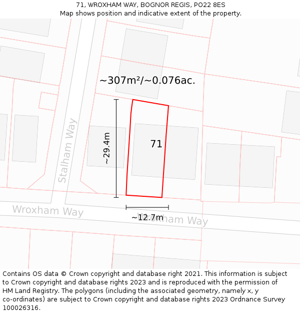 71, WROXHAM WAY, BOGNOR REGIS, PO22 8ES: Plot and title map