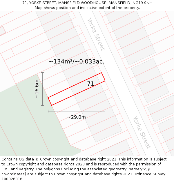 71, YORKE STREET, MANSFIELD WOODHOUSE, MANSFIELD, NG19 9NH: Plot and title map