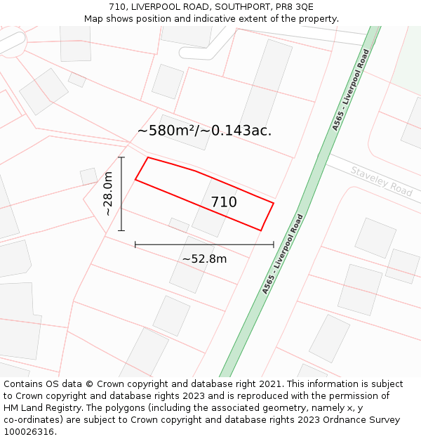 710, LIVERPOOL ROAD, SOUTHPORT, PR8 3QE: Plot and title map