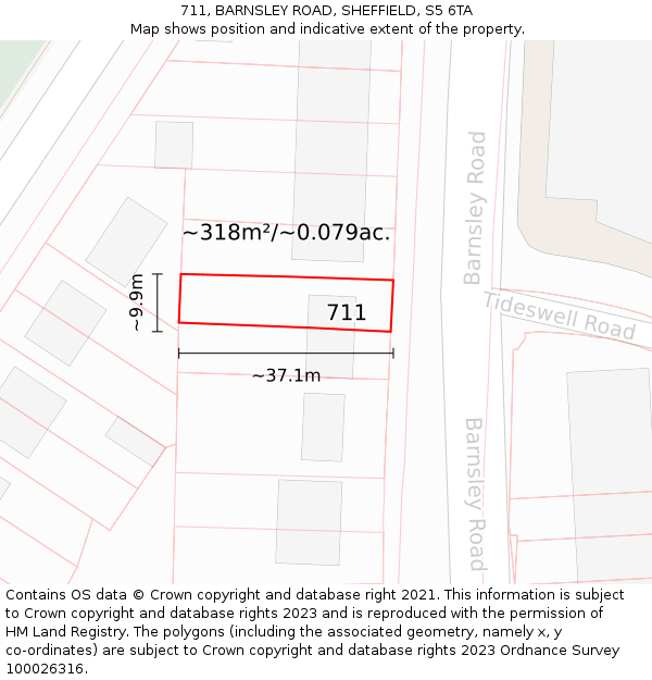 711, BARNSLEY ROAD, SHEFFIELD, S5 6TA: Plot and title map