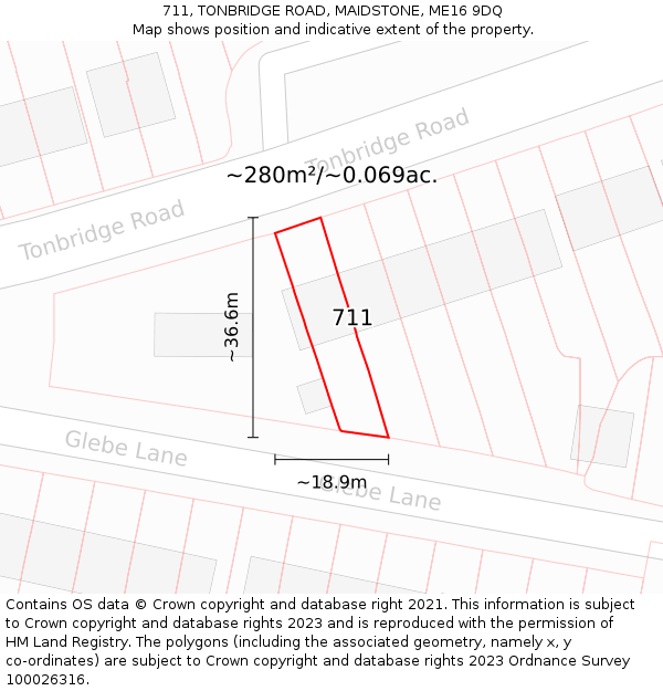 711, TONBRIDGE ROAD, MAIDSTONE, ME16 9DQ: Plot and title map