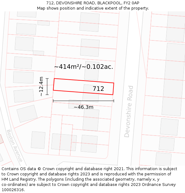 712, DEVONSHIRE ROAD, BLACKPOOL, FY2 0AP: Plot and title map