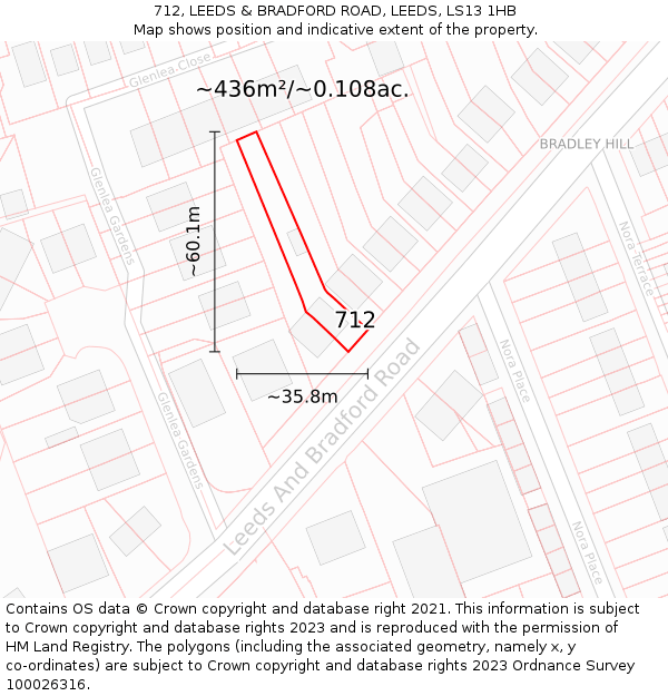 712, LEEDS & BRADFORD ROAD, LEEDS, LS13 1HB: Plot and title map