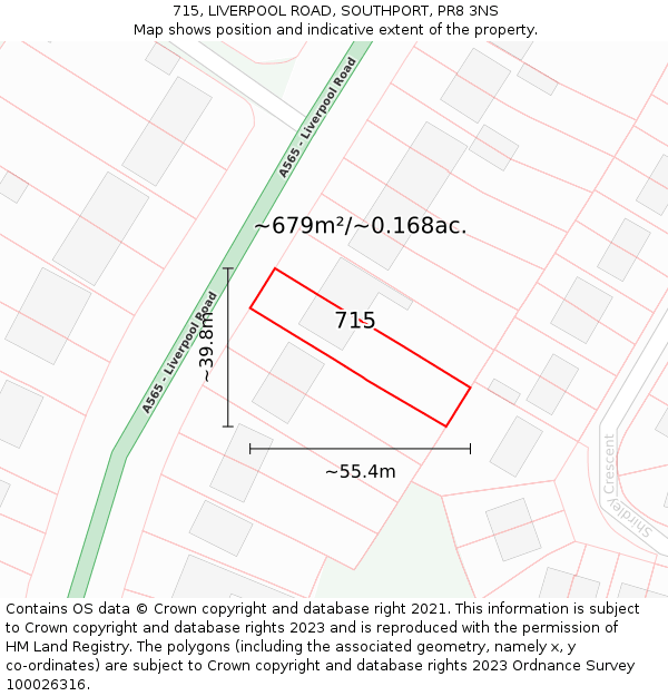 715, LIVERPOOL ROAD, SOUTHPORT, PR8 3NS: Plot and title map