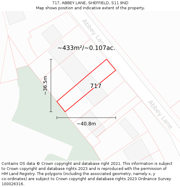 717, ABBEY LANE, SHEFFIELD, S11 9ND: Plot and title map