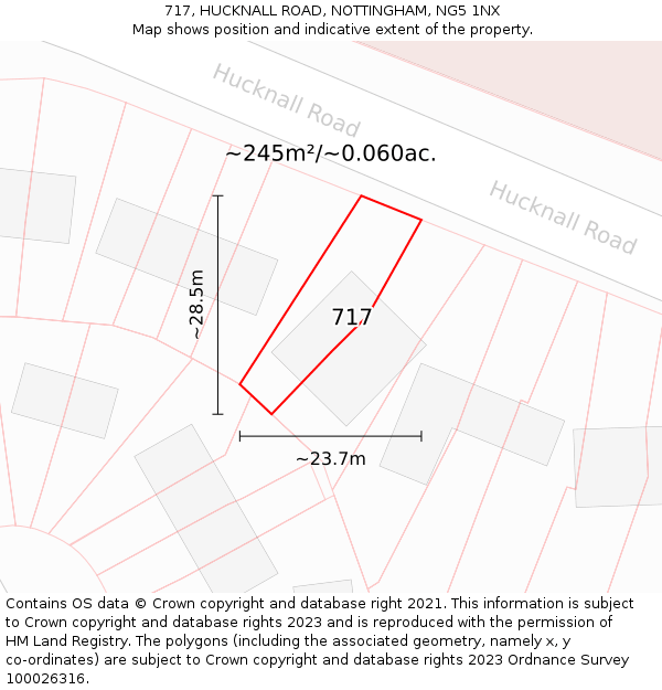 717, HUCKNALL ROAD, NOTTINGHAM, NG5 1NX: Plot and title map