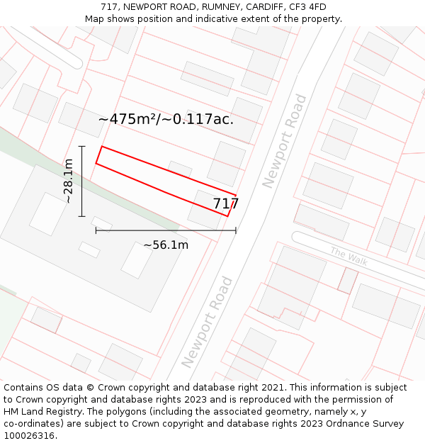 717, NEWPORT ROAD, RUMNEY, CARDIFF, CF3 4FD: Plot and title map