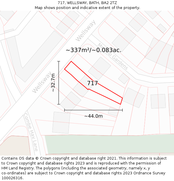 717, WELLSWAY, BATH, BA2 2TZ: Plot and title map