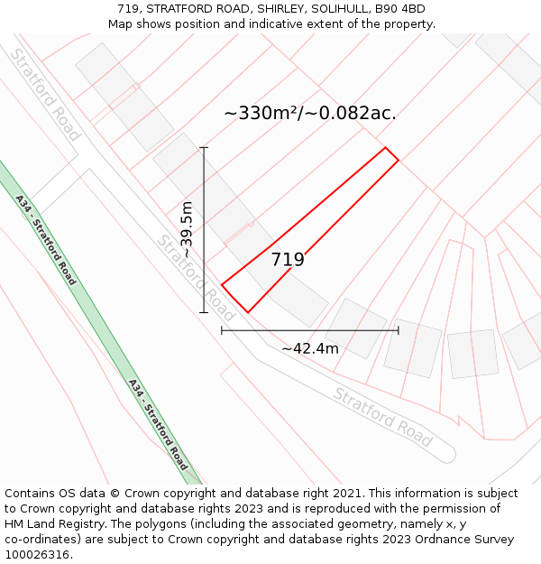 719, STRATFORD ROAD, SHIRLEY, SOLIHULL, B90 4BD: Plot and title map