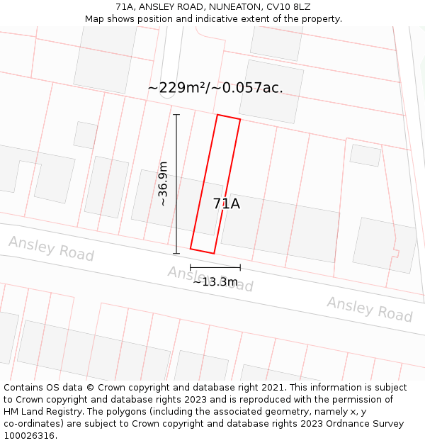 71A, ANSLEY ROAD, NUNEATON, CV10 8LZ: Plot and title map