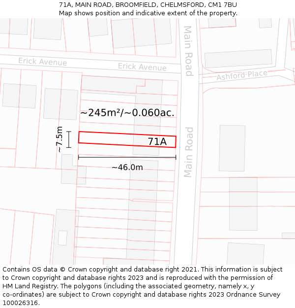 71A, MAIN ROAD, BROOMFIELD, CHELMSFORD, CM1 7BU: Plot and title map