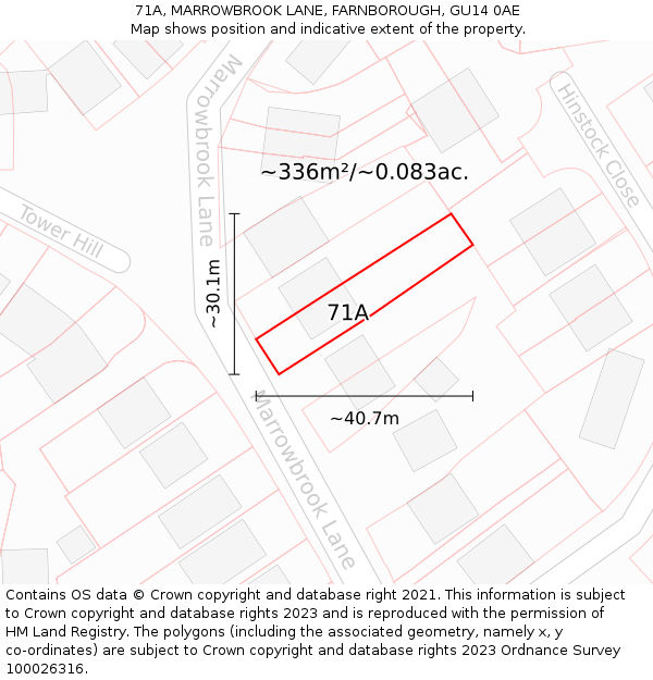 71A, MARROWBROOK LANE, FARNBOROUGH, GU14 0AE: Plot and title map