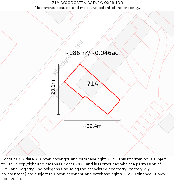 71A, WOODGREEN, WITNEY, OX28 1DB: Plot and title map