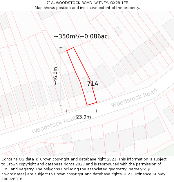 71A, WOODSTOCK ROAD, WITNEY, OX28 1EB: Plot and title map