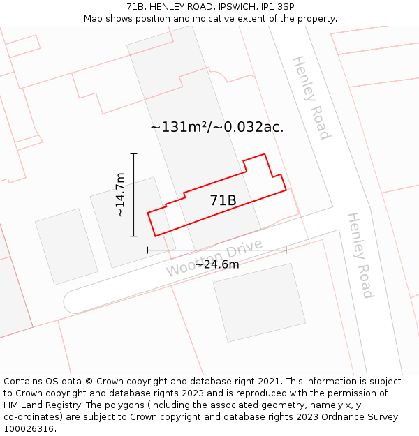 71B, HENLEY ROAD, IPSWICH, IP1 3SP: Plot and title map