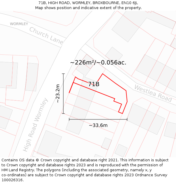 71B, HIGH ROAD, WORMLEY, BROXBOURNE, EN10 6JL: Plot and title map