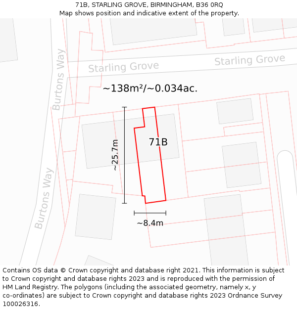 71B, STARLING GROVE, BIRMINGHAM, B36 0RQ: Plot and title map