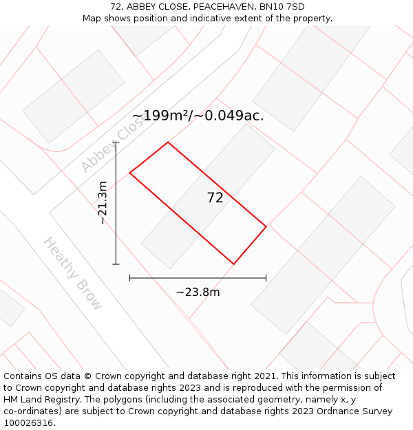 72, ABBEY CLOSE, PEACEHAVEN, BN10 7SD: Plot and title map