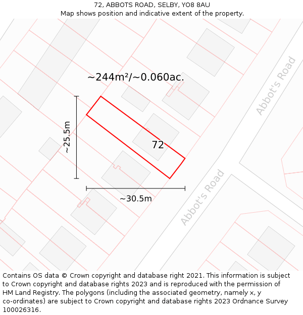 72, ABBOTS ROAD, SELBY, YO8 8AU: Plot and title map