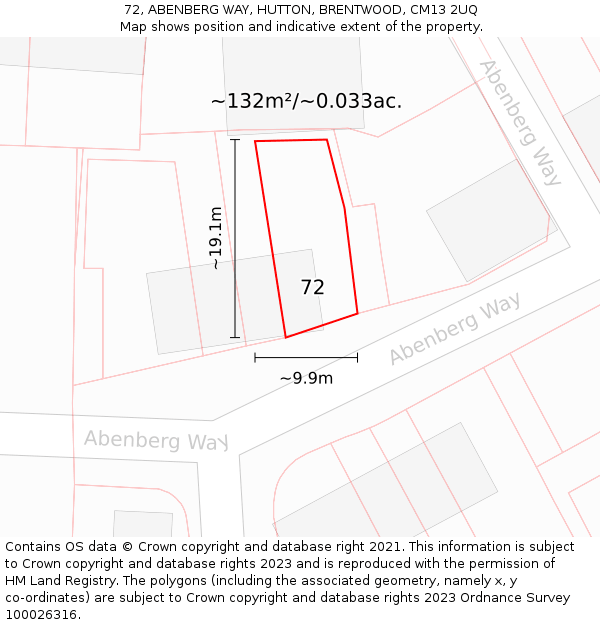 72, ABENBERG WAY, HUTTON, BRENTWOOD, CM13 2UQ: Plot and title map