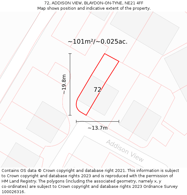 72, ADDISON VIEW, BLAYDON-ON-TYNE, NE21 4FF: Plot and title map