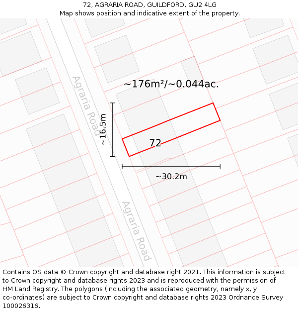 72, AGRARIA ROAD, GUILDFORD, GU2 4LG: Plot and title map